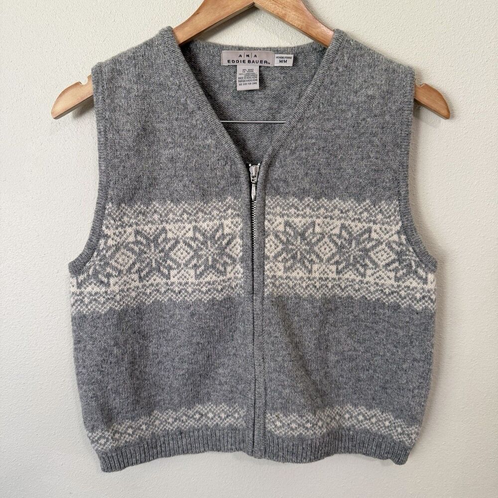 90s Vtg AKA Eddie Bauer 100% Lambswool Nordic Ski Fair Isle Sweater Vest Sz M